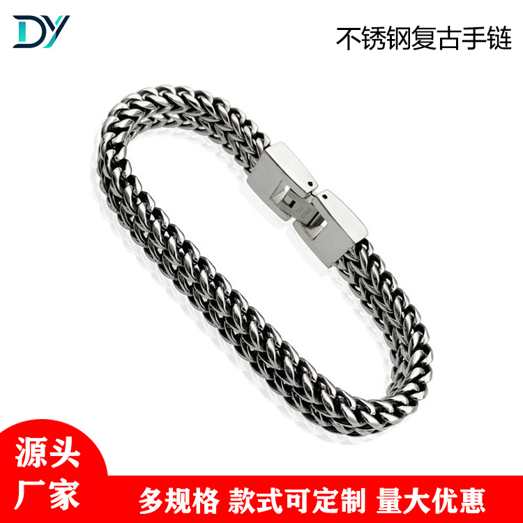 Cross-Border Hot-Selling Bold Men's Stainless Steel Bracelet, Vintage-Style Double-Sided Round Polished Bracelet, Titanium Steel Retro Fish Scale Bracelet