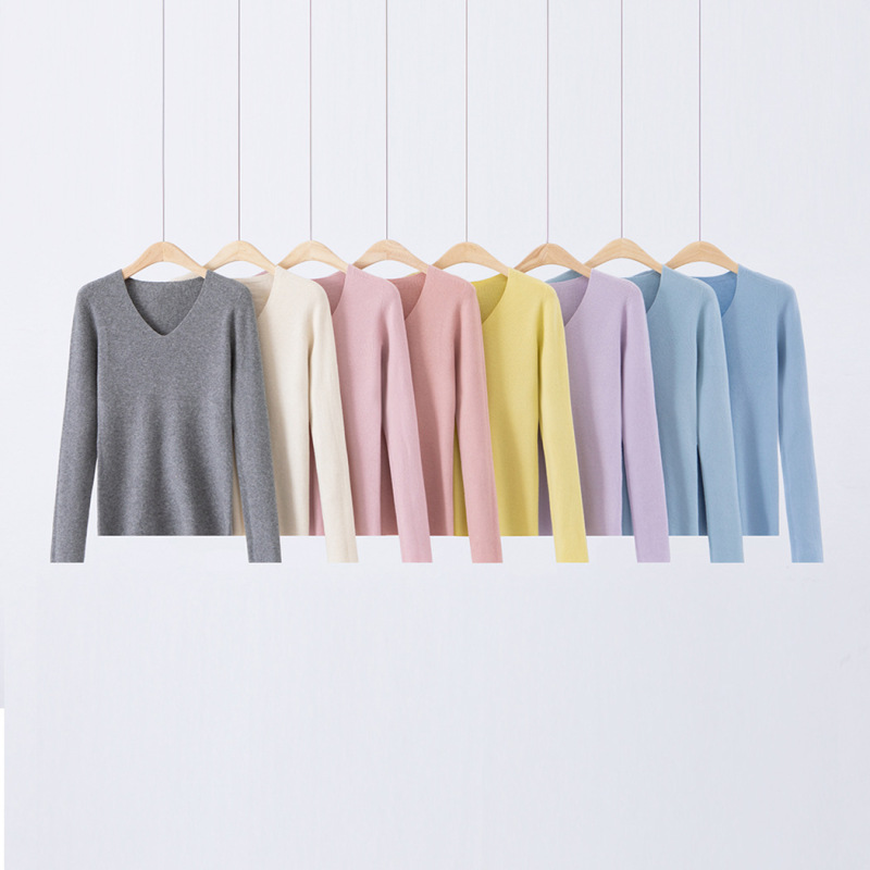 Bo Wei Seamless One-Piece V Neck Long-Sleeved Sweater for Women in Autumn and Winter Design Outer Wear Slim Knitted Bottoming Shirt Top Bo Wei Seamless One-Piece V Neck Long-Sleeved Sweater for Women in Autumn and Winter Design Outer Wear Slim Knitted Bottoming Shirt Top