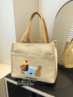 Capacious cute shopping bag, handheld purse, with little bears, food bag