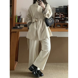 British Academy Style Lace-up Waist Collar Coat Women's Spring New Korean Style All-match Casual Top Small...