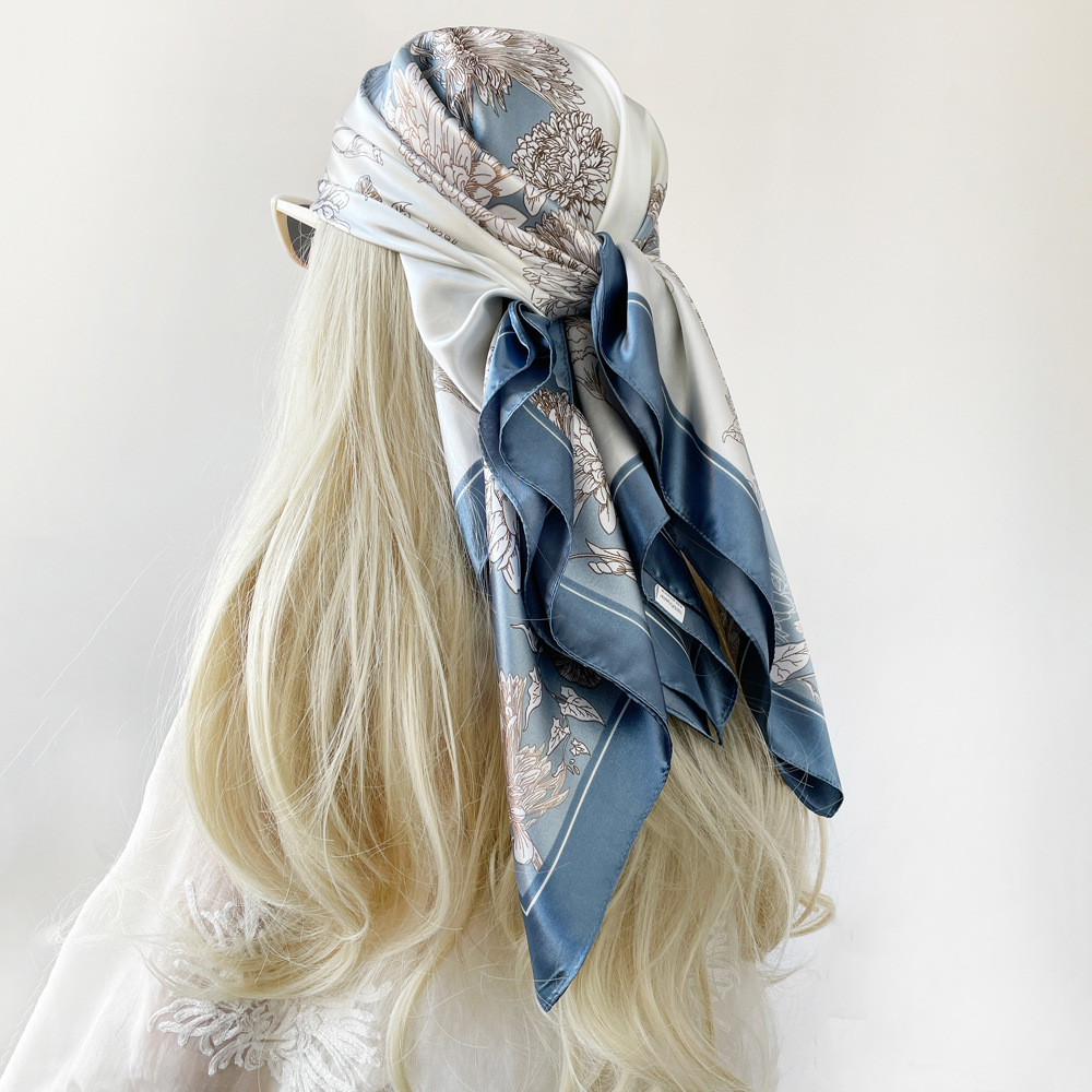 Women's Large Square Silk Scarf 90x90cm Retro Style Print Headscarf Middle Eastern Satin Fashion Accessory_voghion.com