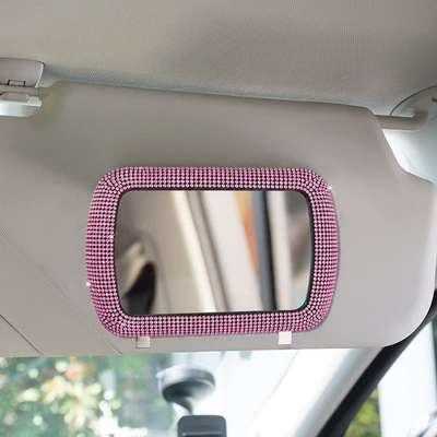 Car sun visor makeup mirror, passenger side sun visor vanity mirror with diamonds, touch-up mirror, car interior decoration clip-on rearview mirror