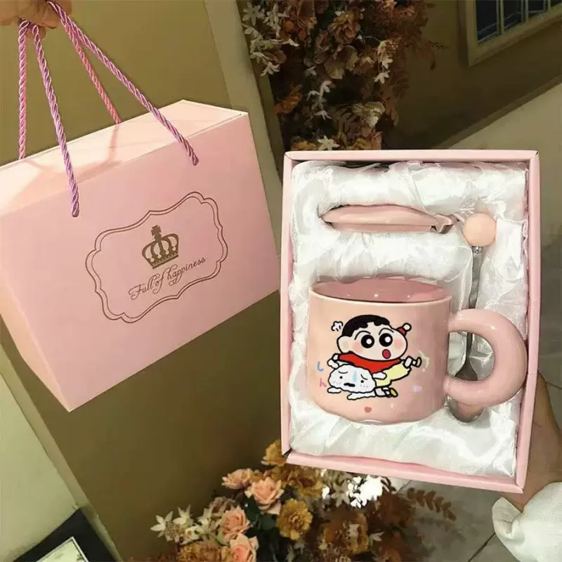 可爱fufu少女蜡笔小新马克杯ins高颜值生日礼物男女朋友情侣套装