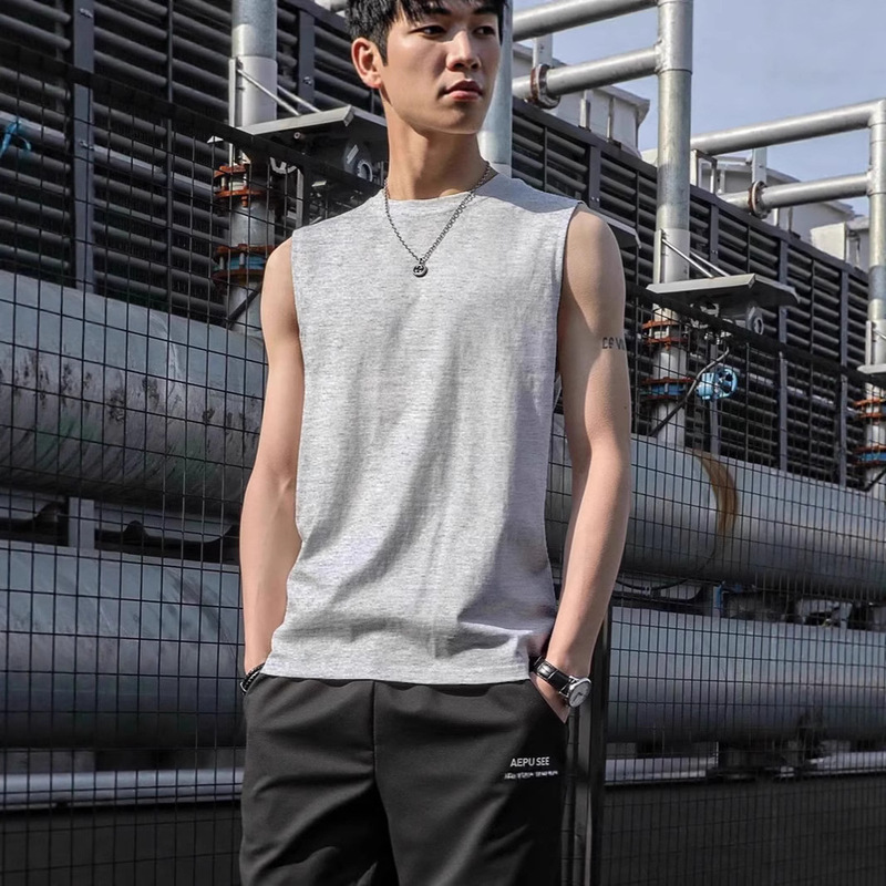 Summer Loose Sleeveless T-Shirt Men's Black Vest Trendy Brand Trendy Ins Bottoming Shirt Sports Fitness Running T-Shirt