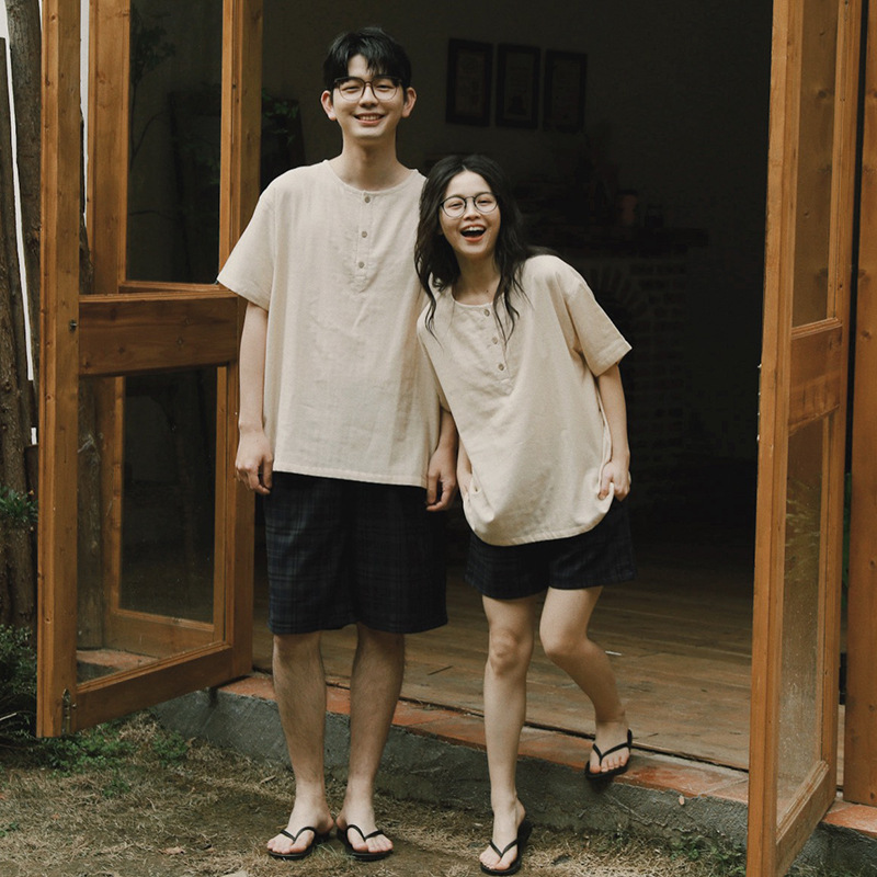 Youran 62/67-Home Wear Set for Women, Couple's Short-Sleeved Pajamas, Thin Cotton Men's Pajamas for Summer