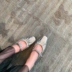 【蘇茵茵】請看細節~方頭小羊紋褶皺包頭粗跟拖鞋女半拖外穿