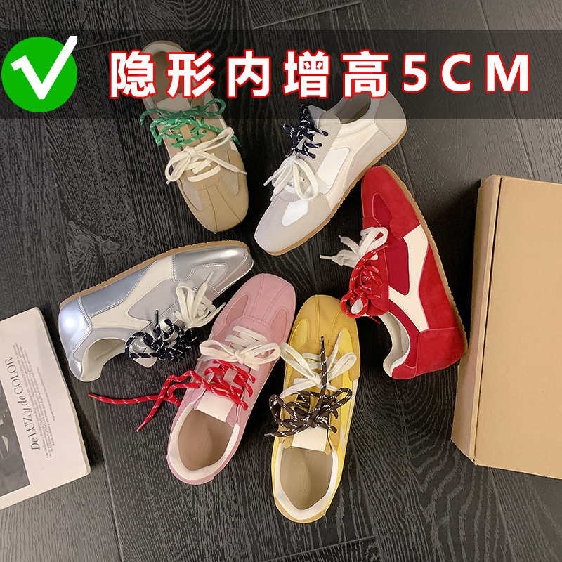 复古红色德训鞋女早春新款真皮方头板鞋百搭平底阿甘鞋休闲鞋|undefined