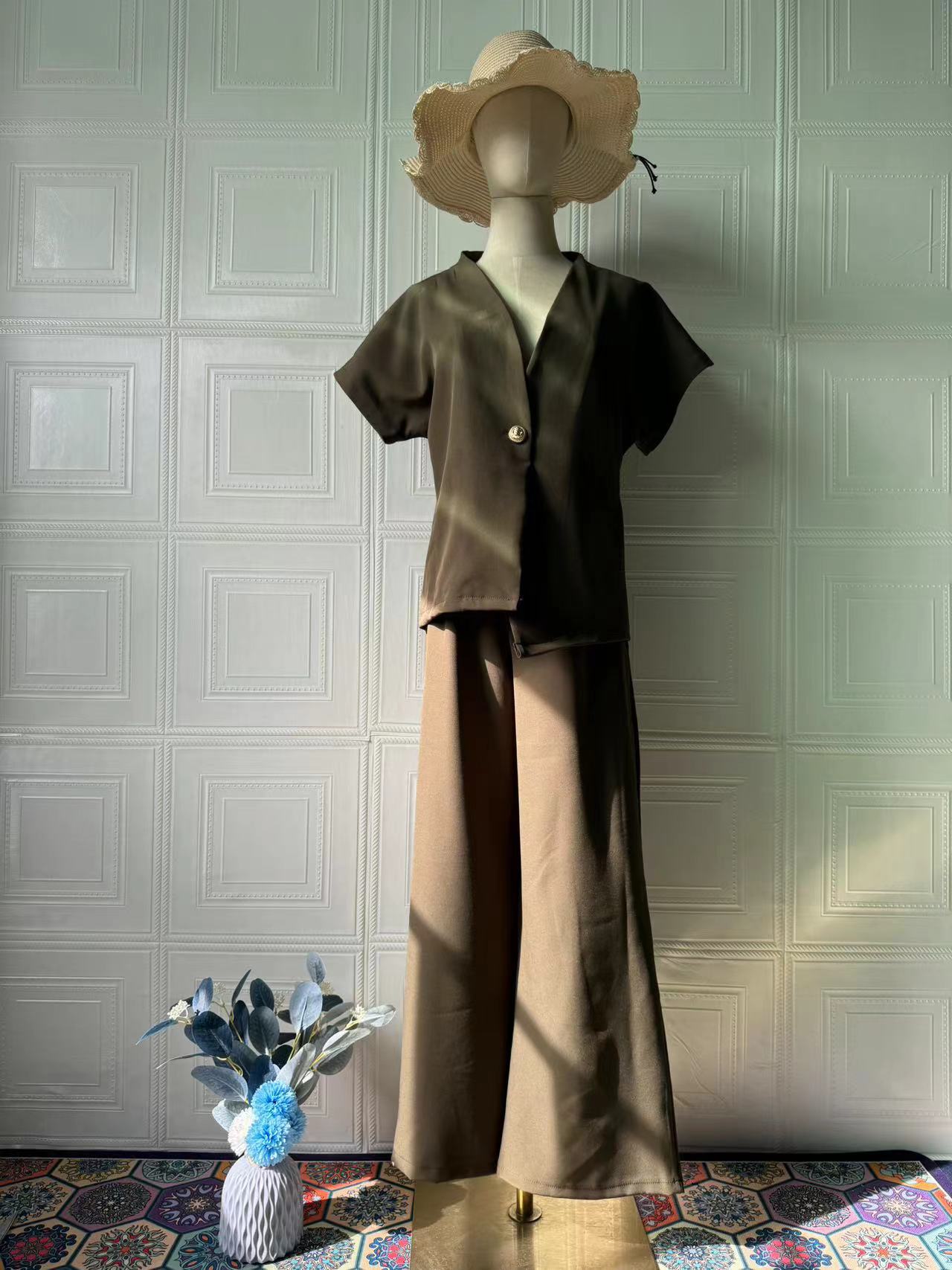 European American Cross-border Women's Fashion 2025 Spring New Style Elegant Irregular V-neck Top And High-waisted Long_ecoleips.com