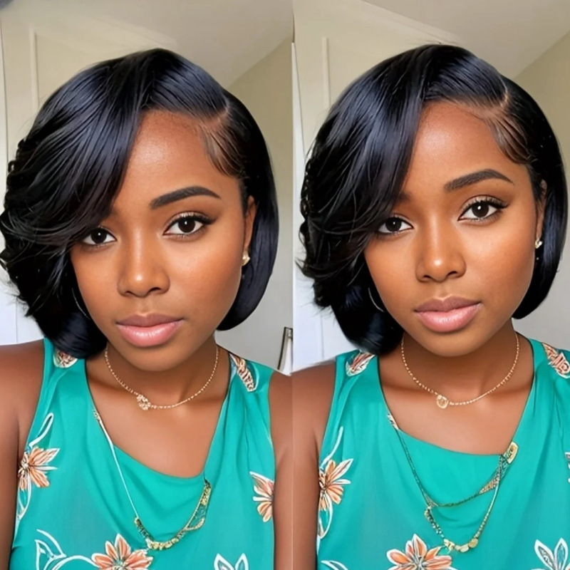 2025 Aliexpress Cross-Border Platform Hot-Selling New European and American Wigs Side-Parted Dyed Short Straight Hair Chemical Fiber Wigs