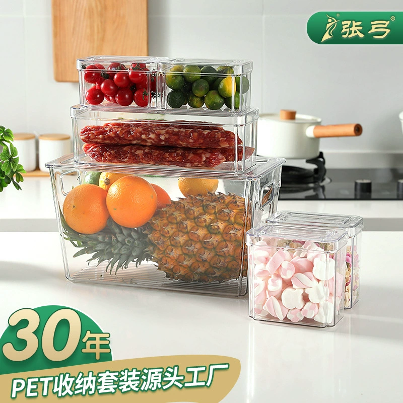 Горячая распродажа ящик для хранения холодильника комбинированная кухня с крышкой сортировочная отделка ящик для хранения морозильной камеры прозрачная коробка из ПЭТ
