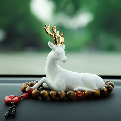 Car ornaments, Car Interior Decorations Center - send-anti-slip-mat-lying-deer-tiger-eye-stone-gear-beads
