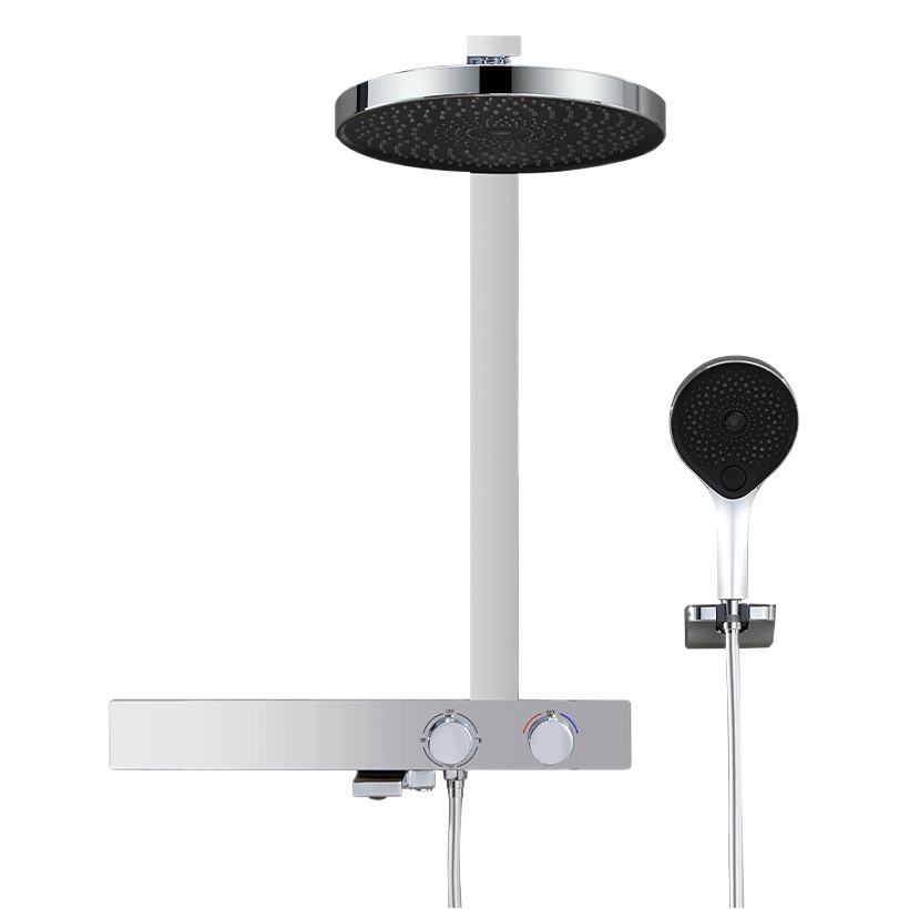 Pistola gris inteligente ducha de temperatura constante estante de almacenamiento grande traje de ducha baño abierto-montado sobrealimentado boquilla de pantalla gigante