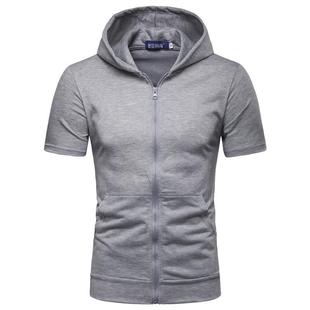 Zipper Hooded Cardigan Short-sleeved T-shirt Men's Sweater Hooded Half-sleeve Slim-fit Thin Clothes Summer S-size Short T-shirt
