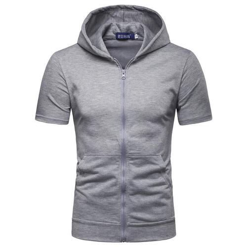Zip-up hooded short-sleeve T-shirt men's hoodie sleeveless short-sleeve slim-fit thin summer clothing size s short sleeve top