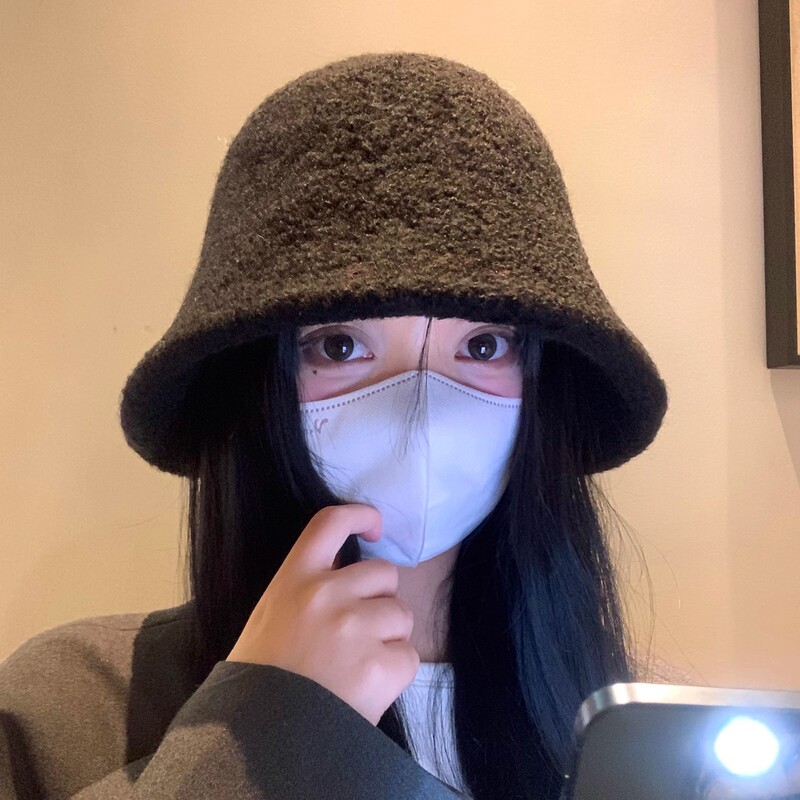 羊羔毛水桶帽女新款日系显脸小渔夫帽纯色时尚韩系百搭盆帽高级感|undefined