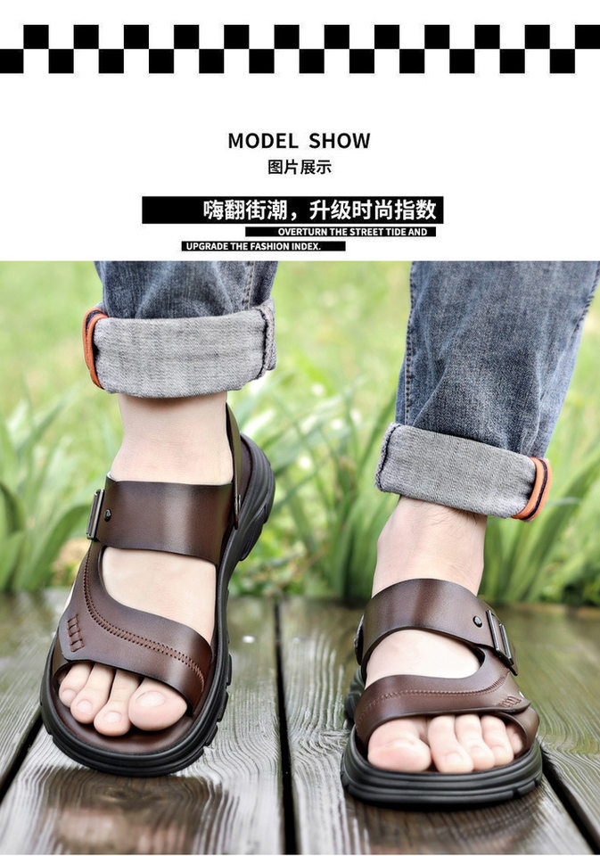 Dép sandal nam quai ngang đế bằng mềm nhẹ thoáng khí kiểu hai cách mang — Màu nâu, màu đen chi tiết 21