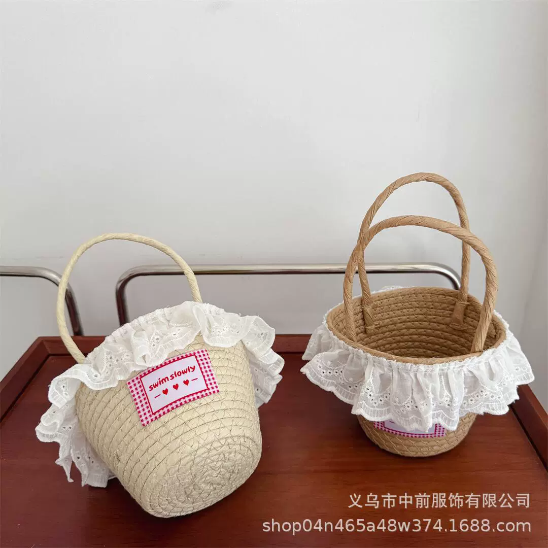 Fresh children's cute straw small bag, basket