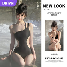 泳衣女款2025年爆款显瘦泡温泉性感纯欲高级感黑色连体比基尼批发