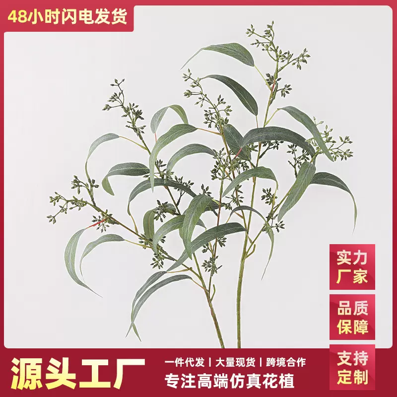 仿真植物手感澳洲带果弯叶尤加利装饰工程绿植假枝叶工厂批发桉树