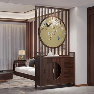 Embroidered Home Entrance Cover, Entrance Storage Cabinet, Hollow Decoration, New Chinese Style Solid Wood Screen Partition, Living Room