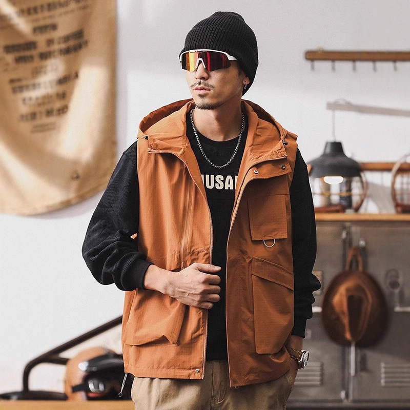 American Mountain Style Hooded Jacket for Men Spring 2025 New Fashion Brand Loose Outdoor Functional Jacket Work Vest for Men