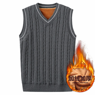Fleece-lined sleeveless sweater men's wool vest V-neck thickened wool vest warm sweater vest men's sweater waistcoat