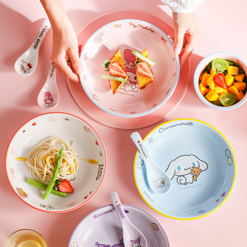 サンリオセラミックプレート家庭用大皿かわいいラウンドプレート子供用食器カラフルな漫画のディナープレート特別なプレート|undefined