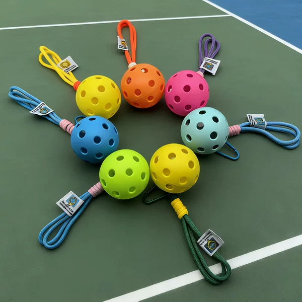 Pickleball multi-hole ball with string, colorful elastic ball ornament, children's sports toy, TPE material, 74MM