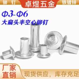 碳钢镀锌大扁头半空心铆钉 大扁圆头半空心铆钉M3M4M5M6中空铆钉
