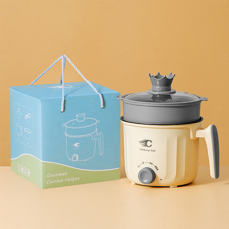 Электрическая кастрюля с 18 ручками бежевого цвета с антипригарным покрытием + пароварка - подарочная коробка