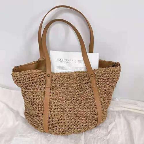  new summer style large-capacity bucket bag vegetable basket one-shoulder woven straw large bag ins holiday casual women's bag