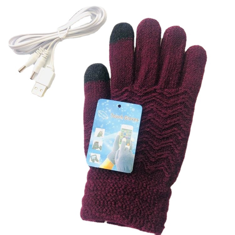 FUENTE Guantes de calefacción eléctrica de pantalla táctil de punto de 5 dedos para mujer Guantes de calefacción eléctrica USB banco de energía al aire libre