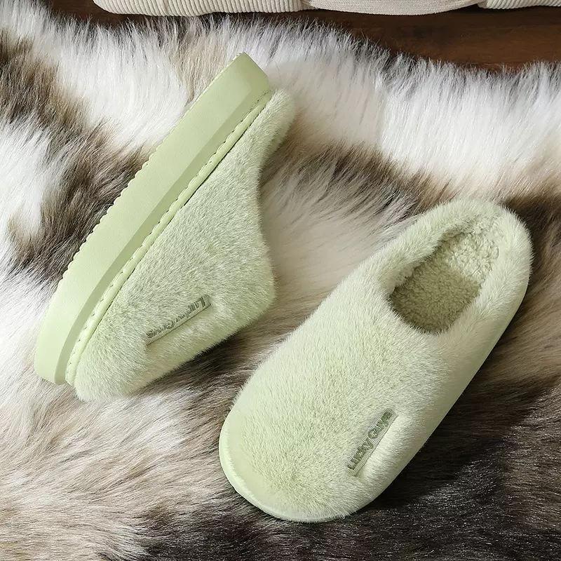 棉拖鞋女秋冬季时尚加厚底保暖糖果色情侣居家居室内毛毛拖鞋舒适
