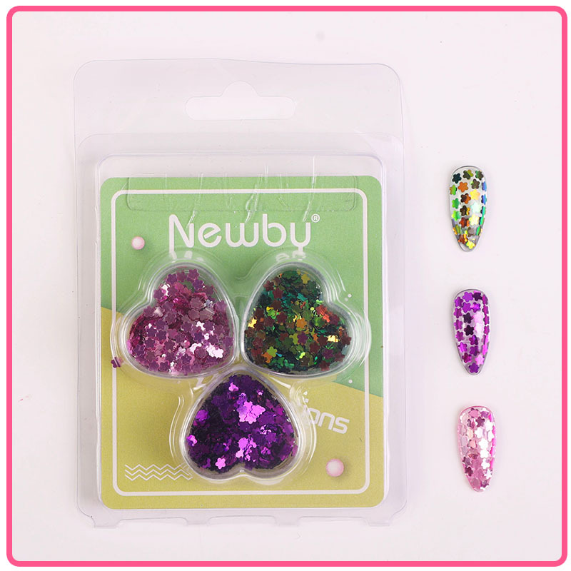 Arte de uñas Aurora mariposa lentejuelas irregulares láser corazón lentejuelas brillo de uñas color mágico accesorios de joyería en caja