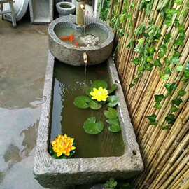 复古老石磨水槽紫气东来石头鱼缸花盆洗手盆流水摆件庭院养鱼石槽