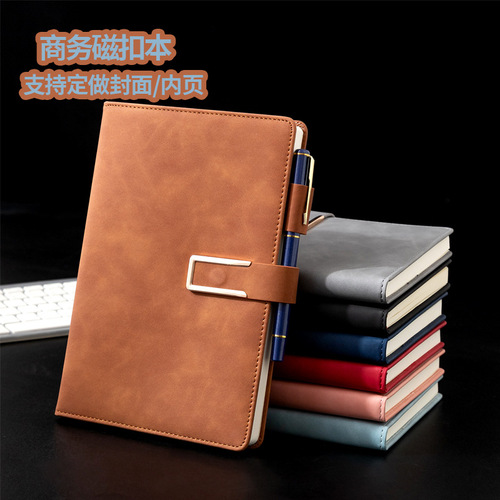 Wholesale business notebook custom logo magnetic closure notebook retro strap corporate office customization A5 memo pad notebook