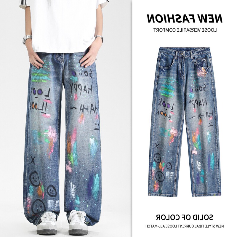 Carhartt American fashion brand slightly loose straight-leg distressed graffiti jeans unisex Carhartt