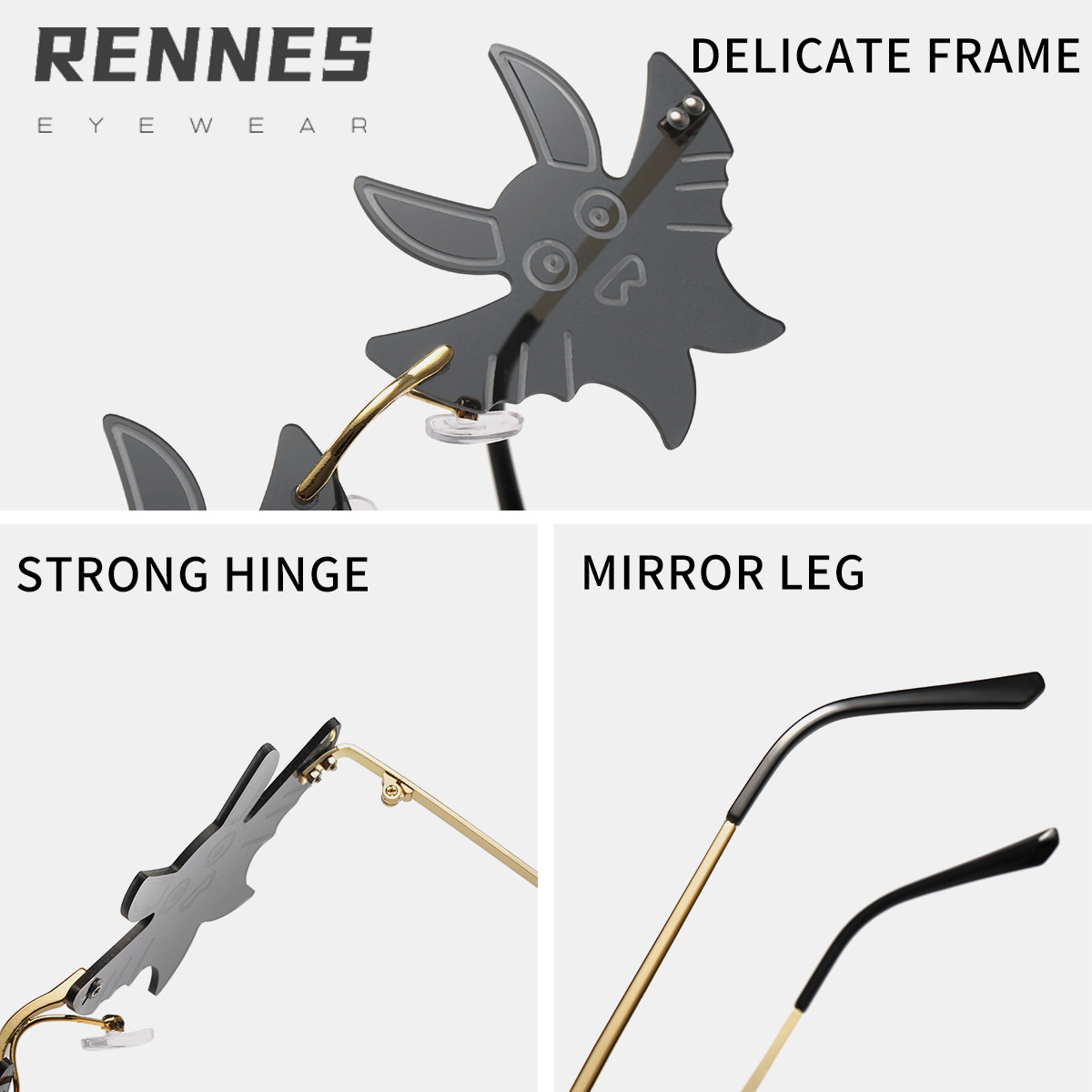 2023 nuevas gafas de sol de murciélago personalizadas europeas y americanas exageradas sin marco de recorte gafas de sol de las mujeres de comercio exterior transfronterizo