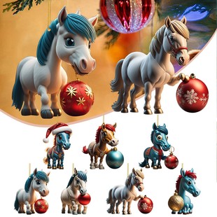 Cross-border Hot Sale Christmas Decoration Cartoon Horse Step Christmas Ball Acrylic Hanging Christmas Tree Pendant Decoration Accessories