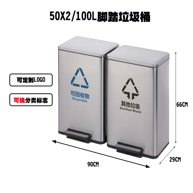 ステンレス分類ゴミ箱足踏み式ロビー蓋付きデパート用銀行病院大型角形公共場|undefined