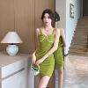 Suspender dress， sexy low cut and hip wrapped skirt