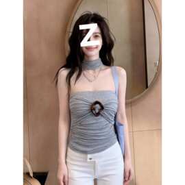 性感辣妹风挂脖露背吊带背心女夏季新款环扣设计显瘦通勤抹胸上衣