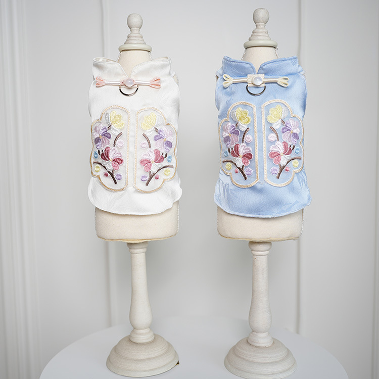 25年春夏新款刺绣花旗袍宠物狗猫咪汉服薄款透气款小型犬衣代发