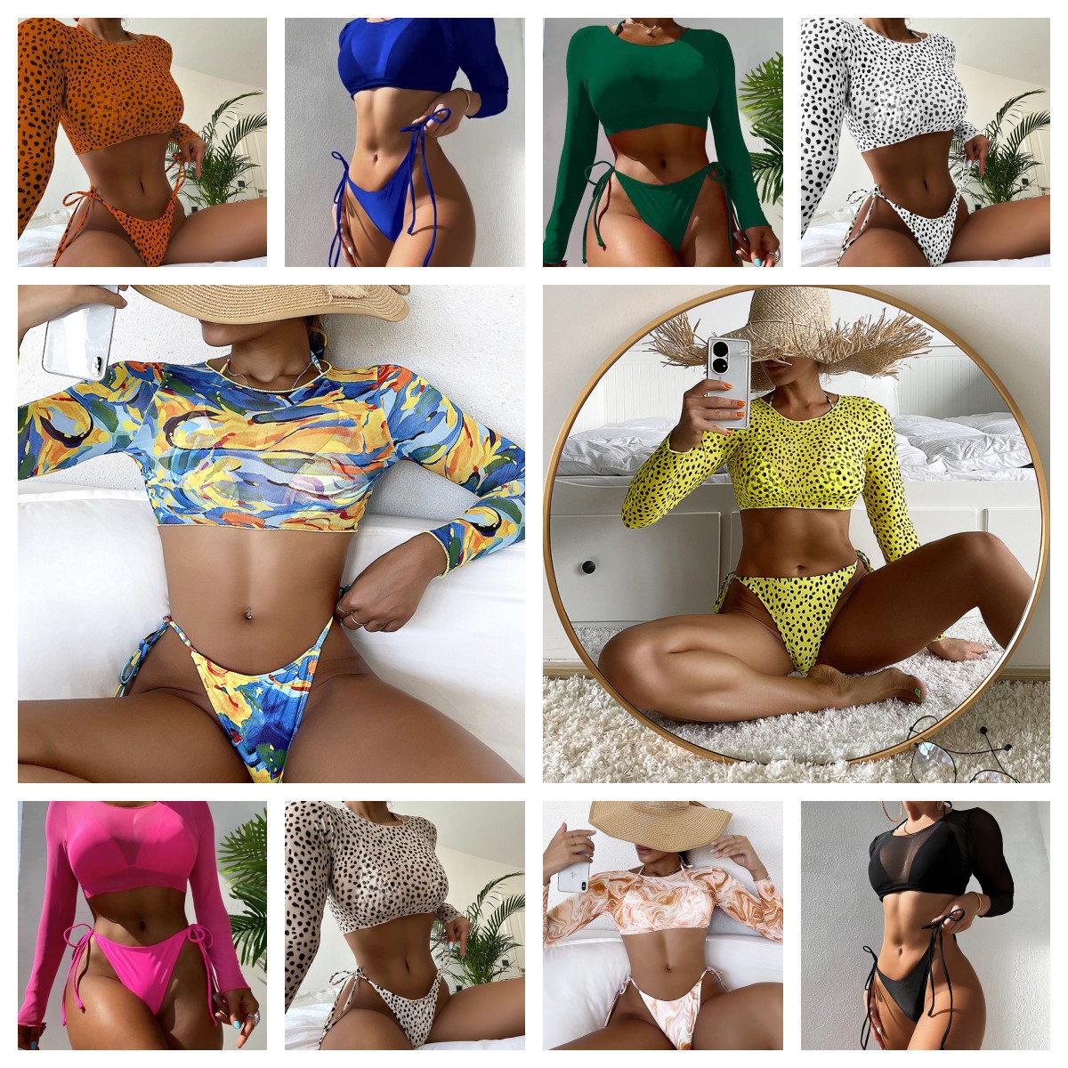 2023歐美外貿性感網紗三件套比基尼泳衣女士三角包丁字褲泳裝