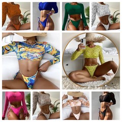 2023歐美外貿性感網紗三件套比基尼泳衣女士三角包丁字褲泳裝