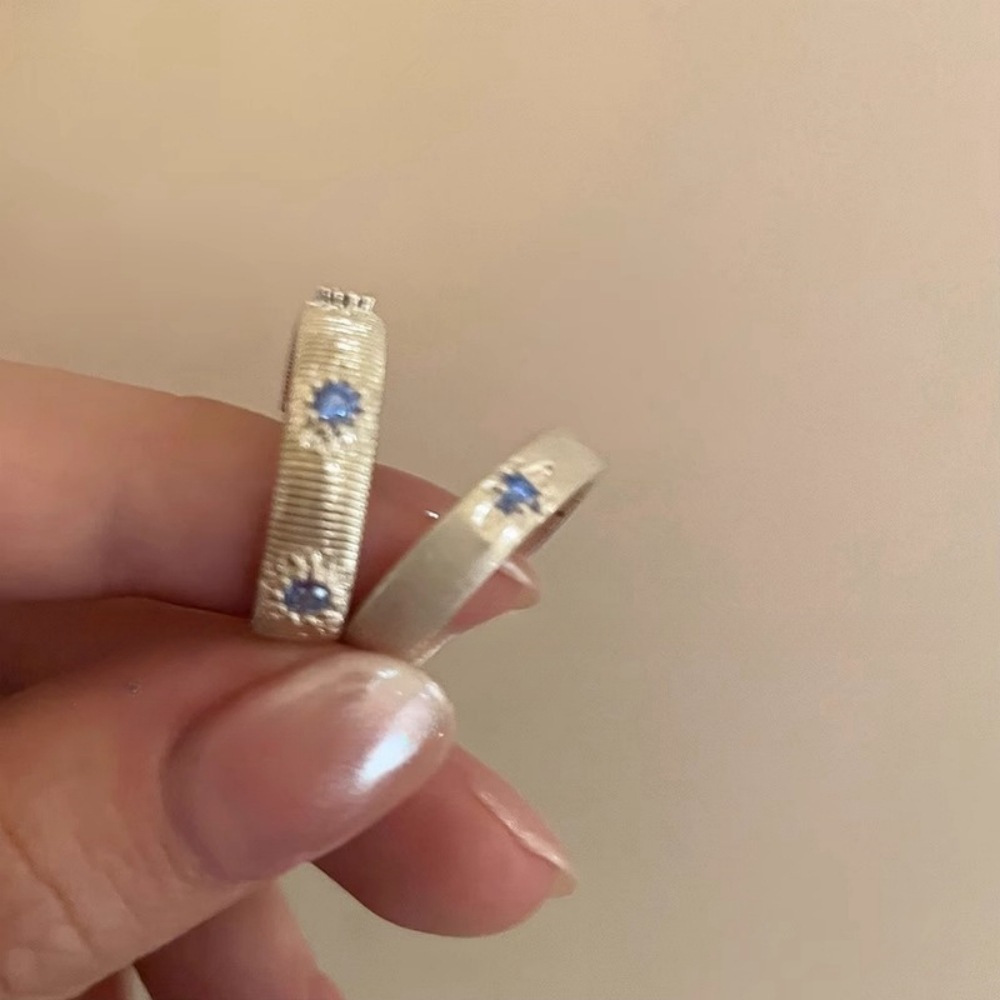 海藍色十字架拉絲鋯石戒指女小眾設計星芒食指戒輕奢高級感指環潮