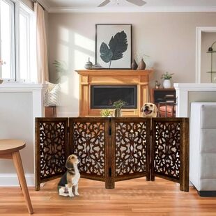 Retro Cross-Border Wooden Brown Pet Fence Isolation Door Indoor Solid Wood Protective Dog Fence New Product