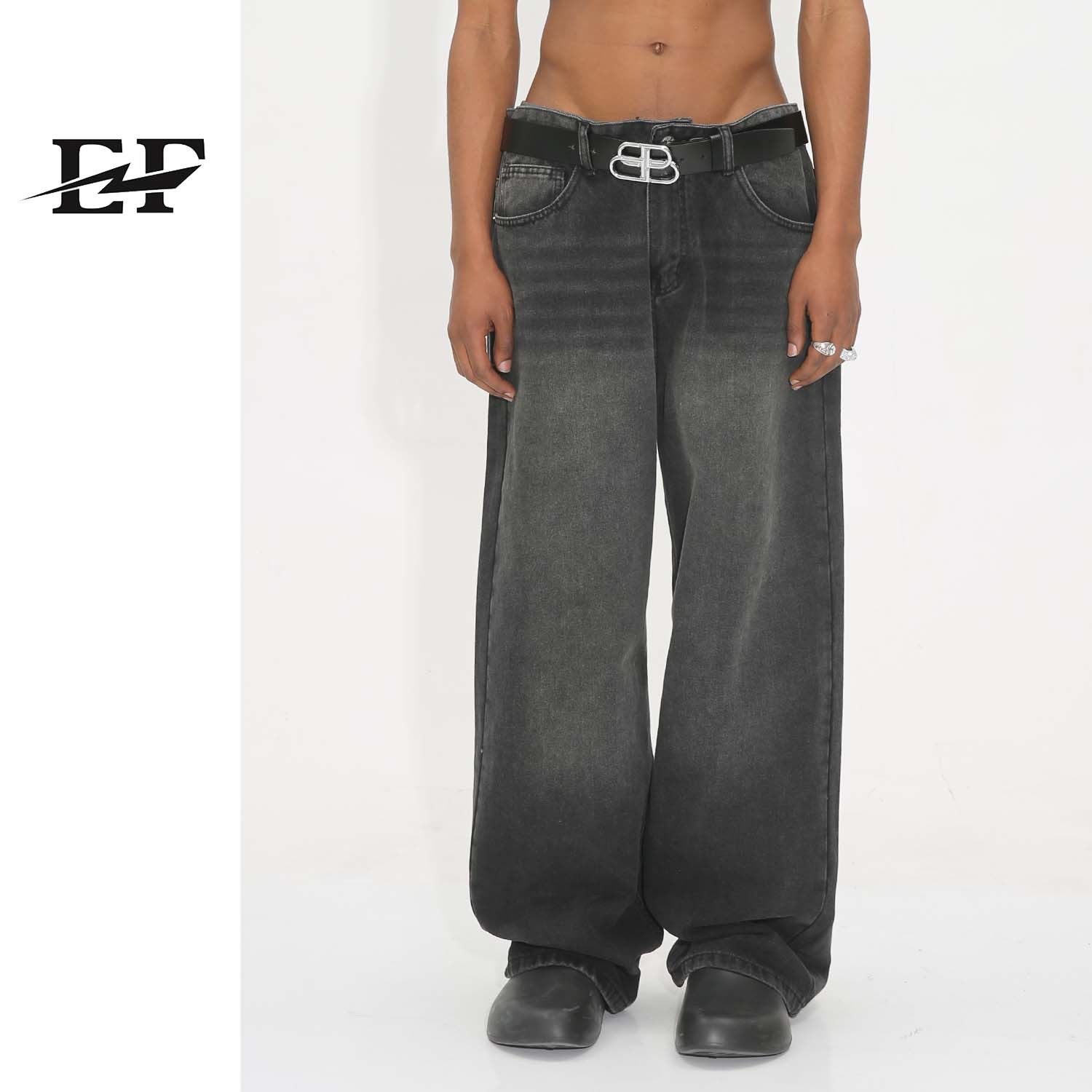 EF JEANS | 2023 nuevo estilo americano personalizado retro degradado retro púrpura suelta jeans de pierna ancha para hombres y mujeres