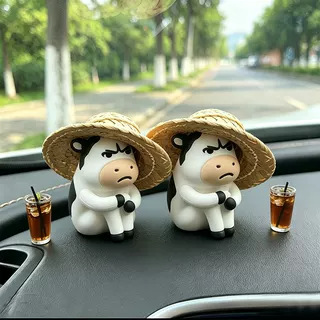 emo grassland cow car ornament electric car interior decoration ugly-cute figurine working cow office desk decoration