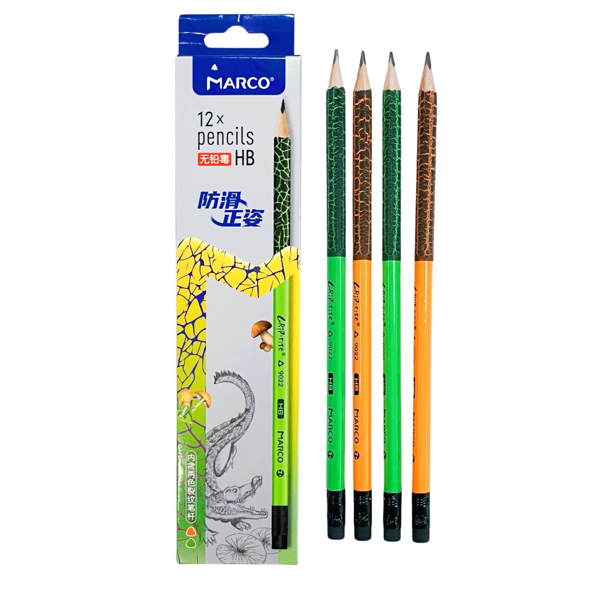 MARCO Marco explosión agrietamiento lápiz HB triángulo cabeza de cuero postura 2B lápiz de estudiante 9022E